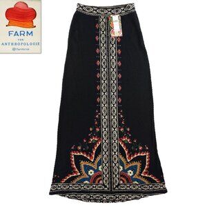 Anthropologie Farm Rio Maxi Skirt Floral Motif Knit Stretch 42" Length XS NWT
